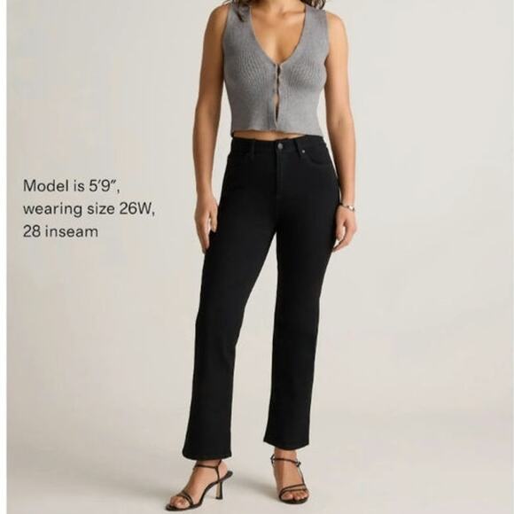 Quince Black Bella Stretch Straight Leg Jeans - Picture 1 of 11